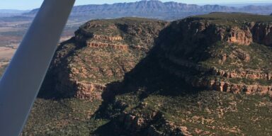 Rounding Rawnsley Bluff with the Elder Range in the distance